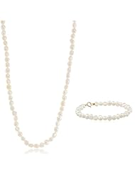 10K Yellow Gold Flat Freshwater Cultured Pearl Baby Necklace and Bracelet Set, 14"