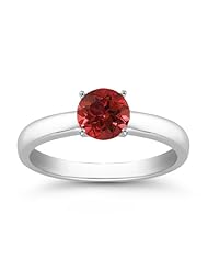 1.00 Carats 6mm Ruby Gemstone Solitaire Ring in 14K White Gold