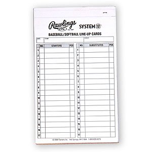 Rawlings System 17 Baseball/Softball Lineup Cards