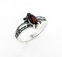 Sterling Silver Marcasite Marquise Garnet Ring(Sizes 5,6,7,8,9)