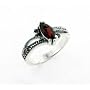 Sterling Silver Marcasite Marquise Garnet Ring (Size 5,6,7,8,9)