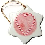 Christmas Candy Canes Heart - 3 Inch Snowflake Porcelain Ornament