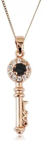 18K ROSE Gold GP Black Swarovski Crystals Chain Key Pendant Beautiful Necklace