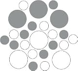 Set of 30 - White / Metallic Silver Circles Polka Dots Vinyl Wall Graphic Decals Stickers