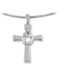 0.01 cttw Mother and Child® Cross Pendant by Janel Russell - 14kt White Gold