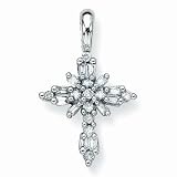 10K White Gold 1/4 ct. Round and Baguette Cut Diamond Cross Pendant with Chain
