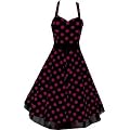 Pretty Kitty Fashion 50s Gro� Lila Polka Dot Schwarz Wei� Neckholder Cocktail Kleid