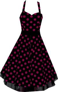 Produkt-Bild: Pretty Kitty Fashion 50s Gro&szlig; Lila Polka Dot Schwarz Wei&szlig; Neckholder Cocktail Kleid