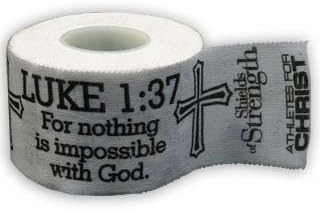 White Shields of Strength Athletic Tape Luke 1:37 and Romans 8:37
