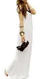 Allegra K Ladies Coffee Beads Accent Halter Maxi Dress White XS