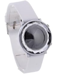 Unisex Digital Wristwatch Red LED White Silicone Band Mirror Surface Casual