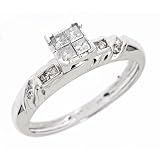 1/4 Carat T.W. Round, Princess Cut Diamond Women's Engagement Ring 10K White Gold - Size 7