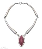 Rhodonite necklace, 'Rosebud' 0.5 W 17.7 L