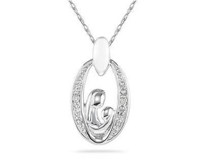 Mother and Baby Diamond Pendant 14K White Gold