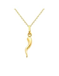 14K Yellow Gold Small Cornicello Italian Horn Charm Pendant with Yellow Gold 0.9mm Oval Angled Cut Rolo Cable Chain Necklace with Spring Ring Clasp - Pendant Necklace Combination