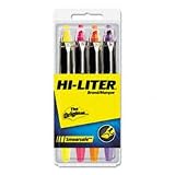 HI-LITER SmearSafe Fluorescent Highlighter, Chisel Tip, Orange/Pink/Purple/Yellow, 4 per Set (49349)