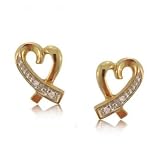 Diamond 14K Yellow Gold Ribbon Heart Stud Earrings