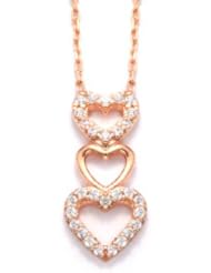 Adorable Rose Gold Plated Triple Hanging Heart Diamond Color Cubic Zirconia Necklace ,Includes Adjustable 16" to 18" Rolo Chain and Gift Box.