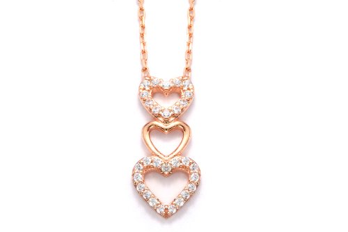 Cheap Girls Jewelry Adorable Rose Gold Plated Triple Hanging Heart Diamond Color Cubic Zirconia Necklace ,Includes Adjustable 16" to 18" Rolo Chain and Gift Box. For Sale