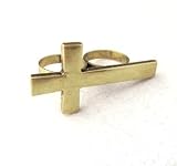 Vintage jewelry cross two finger ring gold plated art deco punk gothic