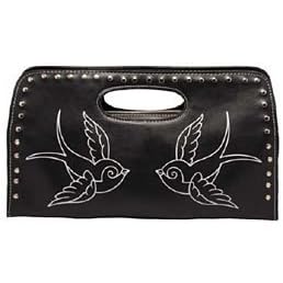 Retro "Black Sparrows" Vinyl Handbag with Tattoo Inspired Embossing