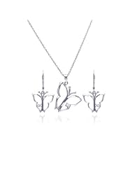 Nickel Free Sterling Silver Pendant & Earring Sets Outline Butterfly Set