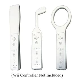 Sport Pack for Nintendo Wii Remote - Golf club, Tennis Racket, Baseball Bat - White