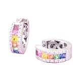 14K Rainbow Sapphire & Diamond Hinged Earrings