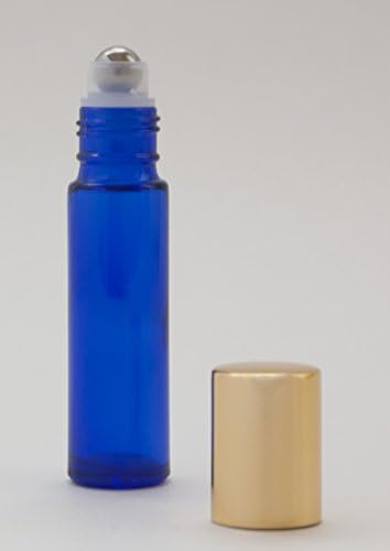 Aromatherapy Roll On Bottle for Essential Oils w/ Silver Stainless Steel Roller Ball 10ml (Silver Roller, Gold Cap)
