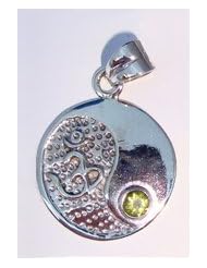 925 St Sterling Silver Yin Yang OM Ohm Chakra Pendant Green Peridot 1 by 1/2 inch With A Beautiful Heavily Plated St Silver Chain