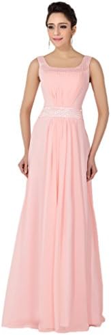 Prom Style Pink Straps Long Chiffon Bridesmaid Prom Dresses Formal Ball Gowns US 10 Pink