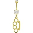 Gem Navel Barbell - Brass Knuckle Dangle: 14g 3/8" Gold