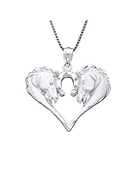 Sterling Silver Horse with Horseshoe Necklace Pendant with Box Chain