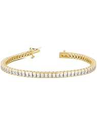 14KT Yellow Gold Elegant Diamond Tennis Bracelet featuring 57 Channel Set Princess Cut Diamonds in a High Polished Setting. 8 CTW