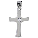 1 1/4" Surgical Steel Cross w/ 3 mm Crystal in the center