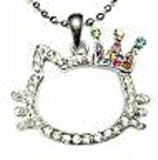 HELLO KITTY OUTLINE CROWN KITTY CHARM NECKLACE WITH SWARVOSKI CRYSTALS