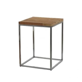 Table basse carrée inox et teck (41cm)