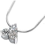 14K White Gold Created Moissanite 3 Stone Pendant Slide On 18 Inch Round Snake Chain