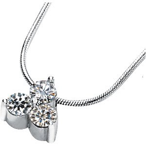14K White Gold Created Moissanite 3 Stone Pendant Slide On 18 Inch Round Snake Chain