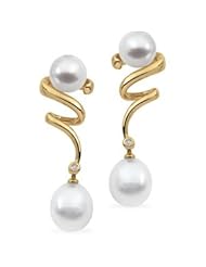 CleverEves 18K Yellow Gold Pair .06Ctt 11.00mm Fine Drop South Sea Cultured Pearl & Diamond earrings