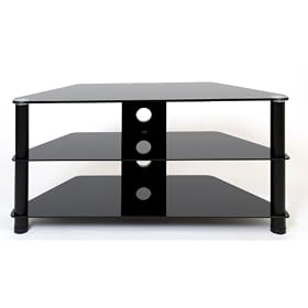 Demagio DM023-BG-BL-Black Glass and Black Column Stand for LCD and Plasma TV - 1000mm Wide, Recommended for Screen Sizes up to 42"