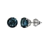 Sterling Silver 6mm Round Concave Cut London Blue Topaz Stud Earrings (2.00 cttw)
