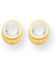 MadiK® 14k Yellow Gold Polished 5mm Round Cut CZ Bezel Post Stud Earring