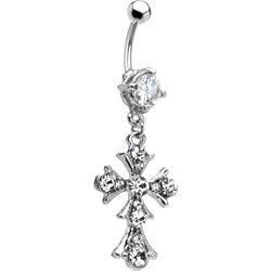 Crystalline Gem Vintage Cross Belly Ring