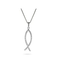 Sparkling CZ and Sterling Silver Ichthys Fish Pendant