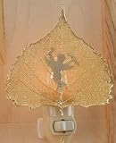Angel Silhouette on 24K Gold Cottonwood Leaf Night Light