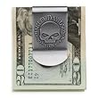 Harley-Davidson&reg; Men's Skull Money Clip, raw nickel finish, spring clip, engraved skull graphic, Made in USA, 99453-06V