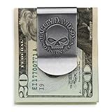 Harley-Davidson® Men's Skull Money Clip, raw nickel finish, spring clip, engraved skull graphic, Made in USA, 99453-06V