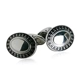 Elegant Oval Stainless Steel Cufflinks with Black Enamel