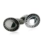 Elegant Oval Stainless Steel Cufflinks with Black Enamel